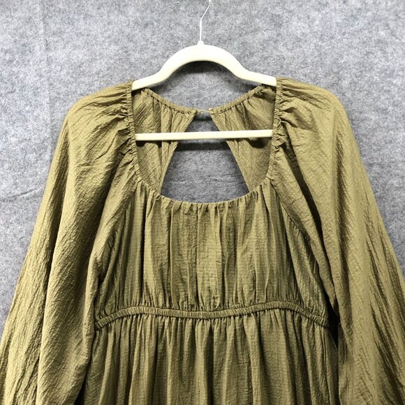 Listicle Ariana Long Sleeve Maxi Dress L Olive Green Square Neck Boho Peasant - Picture 4 of 12